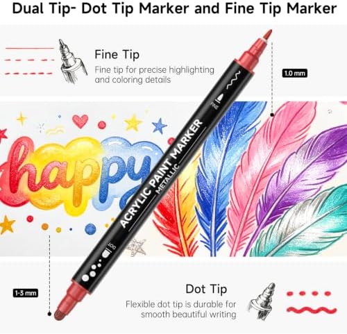 Shuttle Art 28 Metallic Dot & Fine Tip Acrylic Paint Markers