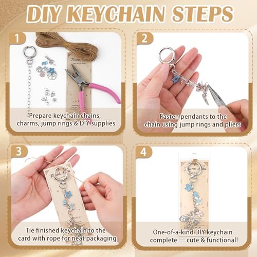Riwiuue 20 Pcs Keychain Making Kit, Silver Key Chain Making Supplies