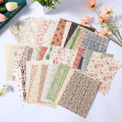 400 Sheets Vintage Scrapbook Paper Assorted, 4 Color Mixed Craft Papers, Premium Special Textured Set, Multipurpose DIY Supplies for Scrapbooking Junk Journaling Handmade Art Projects