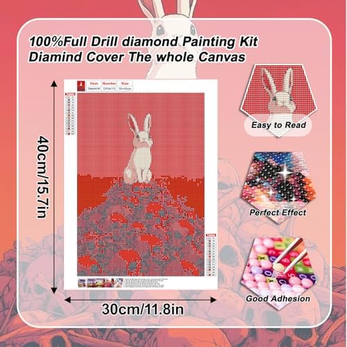 VeGuude Halloween Diamond Art Kits for Adults, Full Drill Horror Skull Diamond Painting Kits for Beginners, DIY Full Rhinestone 5D Rabbit Diamond dots (Gemstone Craft), Home Wall Decoration 12x16 in