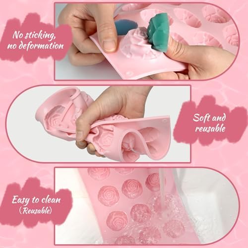 Rose Flower Molds, 2 Pack Small Rose Chocolate Molds 15-Cavity