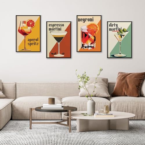 Camocin 4 Pack Framed Paint by Numbers Kit for Adults with Wooden Easel | Retro Cocktail Artwork, DIY Canvas Painting Set, Home Bar Wall Decor, Beginner Friendly, Vintage Style, 8x12 Inch