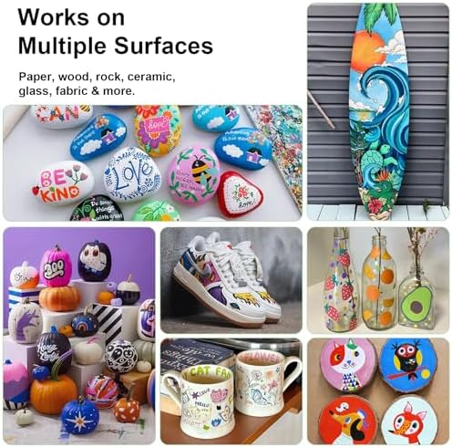 Dual Tip Acrylic Paint Pens, 12 Colors Acrylic Paint Markers with Fine & Brush Tip, Water-Based Permanent Paint Pens for Rock Painting, Canvas, Glass, Wood, Ceramic, Fabric DIY Crafts