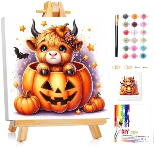 Mandun Halloween Cow Paint by Numbers Kit for Kids, 8x8 inch