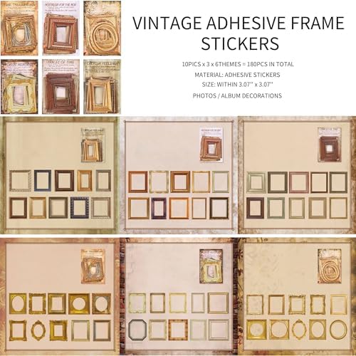180 Pieces Vintage Scrapbook Picture Frame Paper Stickers for Scrapbooking Supplies, Assorted Retro Photo Borders Ephemera for Junk Journals Album Art Crafts Journaling Collage