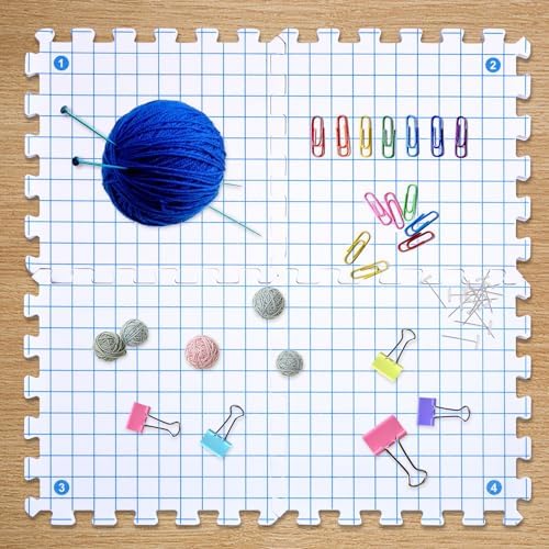 Interlocking Blocking Mats - Blocking Mats for Knitting and Crochet Projects, 4-Pack 12'' W x 12'' L Knitting Blocking Mats with 50 T-Pins, White