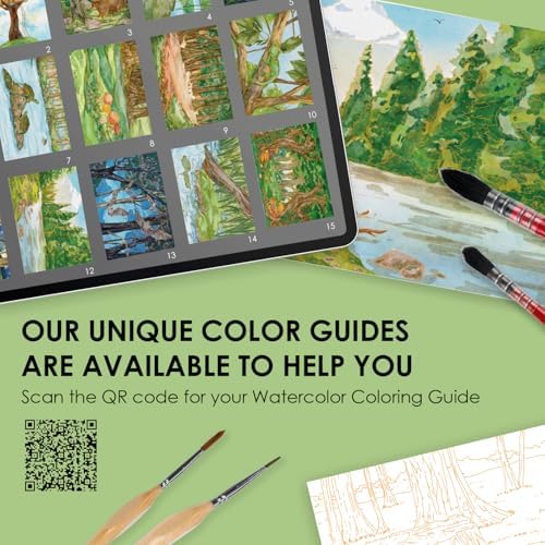 Grabie Watercolor Coloring Book, 15 A5 Cotton Sheets, Forest Themed