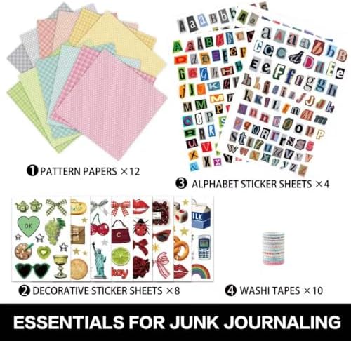 Scrapbook Supplies Kit 12 Sheets 6x6 Inch Scrapbook Paper 4 Letter Sticker Sheets 10 Washi Tape 8 Decorative Sticker Sheets for Scrapbooking Journaling Diary and Junk Journal Crafts (Girly)