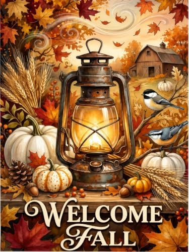 Rustic Fall Diamond Art Kits for Adults, Autumn Full Round Diamond Painting