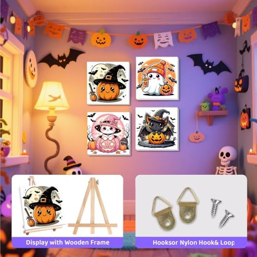 4 Pack Halloween Paint by Number for Kids with Wooden Frame - Wooden Easel