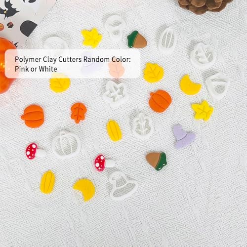 Xaekicr 9PCS Fall Theme Polymer Clay Cutters for Earrings – Autumn Leaves, Pumpkin, Acorn, Witch Hat Clay Cutters – Polymer Clay Molds & Tools for Jewelry Making
