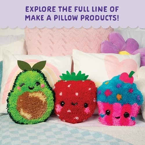 LatchKits Avocado Pillow - Latch Hook Kits for Kids, Arts and Crafts, Yarn Art, Kids Crafts, Toys for Girls, Birthday Gift for Girls, Easy to Follow Pattern, Hook Included, Craft Kits, Ages 6+