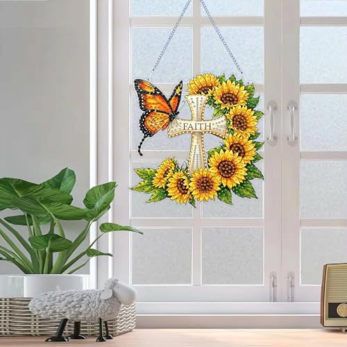 ARPADAMO Cross Diamond Art Kits for Adults, Acrylic Hanging Suncatcher