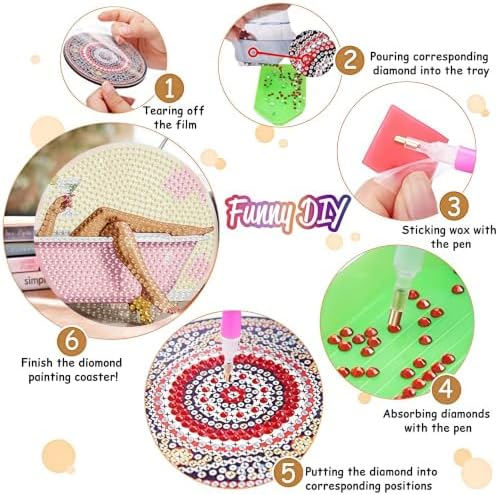 8 Pack Diamond Art Coasters, Pink Bow Woman Diamond Painting Coasters