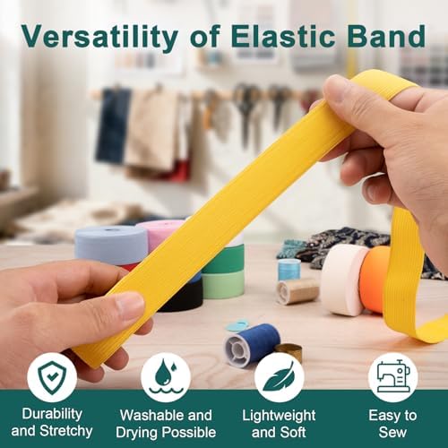 Airisoer Elastic Bands for Sewing 12 Rolls 1 Inch x 2.2 Yards,Bright Colors