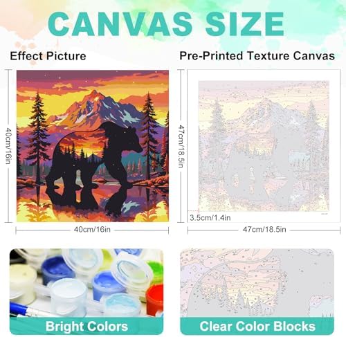 Paint by Numbers Kit for Adults, Sunset Bear Number Painting, 16 x 16 Inch | DIY Adult Paint by Number Kit on Canvas for Beginners, without Frame, Wildlife Wall Decor, Stress Relief Craft Gift