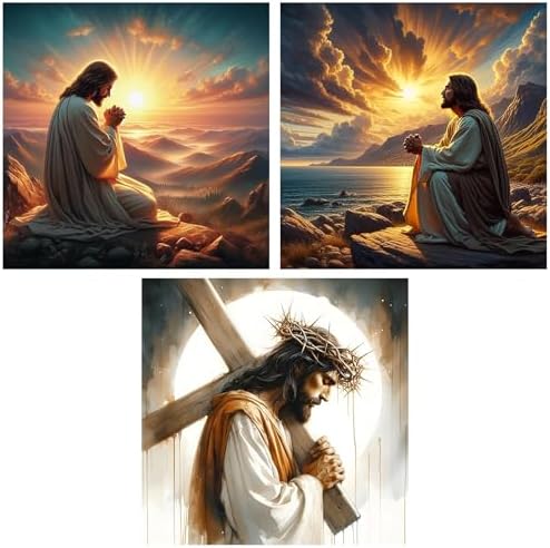 Benjenes 3PCS Jesus Diamond Art Kits for Adults Christ Diamond Painting