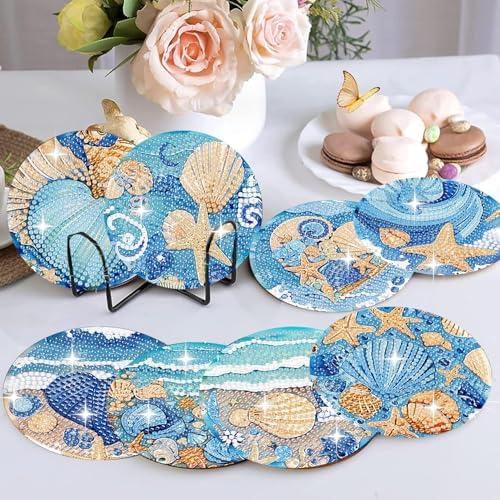 8 Pack Ocean Diamond Art Coasters,Seashell Diamond Painting Coasters Kits