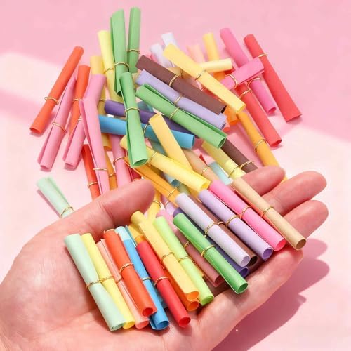 MECCANIXITY 5x5cm Mini Vintage Messages Papers Scrolls, 100Pcs Valentine Message Wish Paper Roll for Party Birthday, Tan