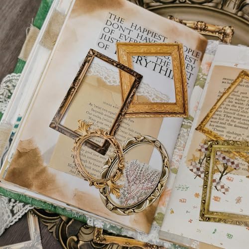 100 Pcs Vintage Frame Stickers Metallic | Scrapbooking Stickers for Journals, Planners, Junk Journals, Wedding Albums | Scrapbook Supplies & Decorations