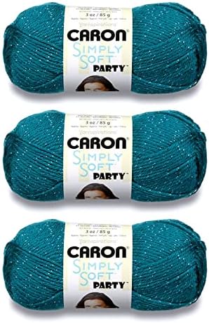 Caron Simply Soft Party Acrylic Yarn for Crocheting Soft, Teal, 3-Pack