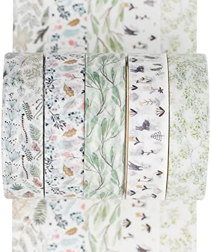 5 Rolls Washi Tape Set Creative Basic Skinny Decorative Tapes for Arts, DIY Crafts, Bullet Journals, Planners, Scrapbooking, Wrapping (Vine)