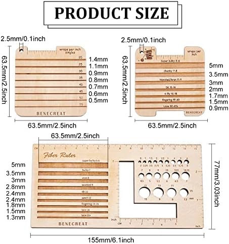 BENECREAT 3Pcs Knitting Needle Gauge Multifunctional Wood Spinning Control Card Knitting Tool for Spinners Yarn WPI Guide Gauge Measuring Tools Crochet Accessories