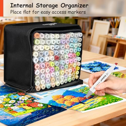Caliart 100 Colors Pastel Alcohol Markers Brush Tip & Chisel Art Markers | Permanent Pens Art Supplies Gift for Adults Coloring Book, Drawing Illustration Sketch Coloring Markers Set with Carry Case