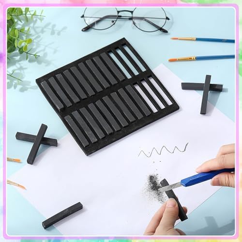 Watersay 24 Pcs Soft Pastel Drawing Chalk Set Square Sketch Chalk Non-toxic Artist Pastel Sticks for Professional Artists and Art Lovers(60 x 8 x 8 mm,Black)