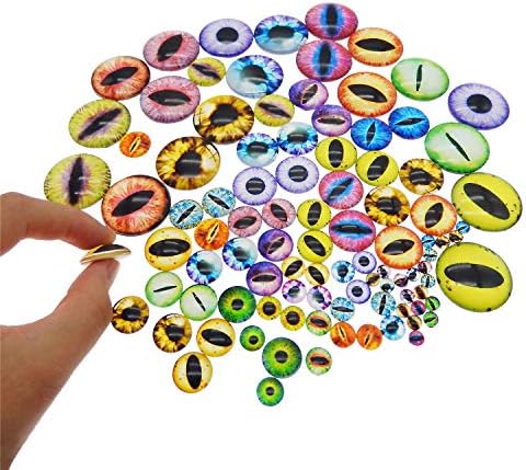 Julie Wang 100PCS 5Sizes Assortment Dragon Eyes Flatback Glass Cabochon for Jewelry Making, Sculpture, DIY Craft Art, Fantasy Model Projects (Mixed1)