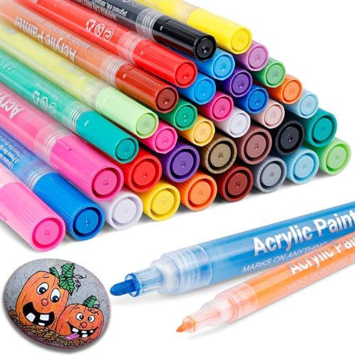 JR.WHITE 36 Pack Acrylic Paint Marker Pens for Rock Painting, Wood, Canvas, Ceramic, Glass, Fabric,Arts Crafts Supplies for Adults Fine Tip & Medium Tip