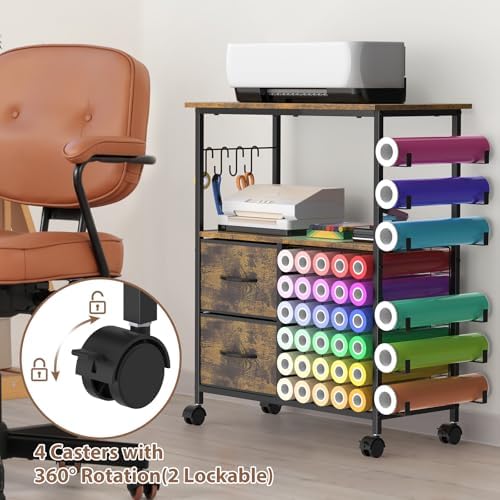 Craft Cart Rolling Craft Table with 36 Vinyl Roll Holders & Storage Drawers