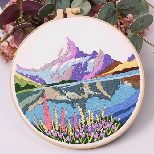Harimau Adult Beginner Embroidery Starter Kit, Complete Set with 4 Patterns, 2 Hoops, Needles, Scissors, Instruction Guide & Stitching Video Tutorials