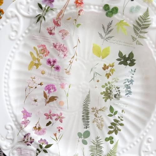 PET Tape Stickers for Scrapbooking Supplies,Floral Journal Stickers for DIY