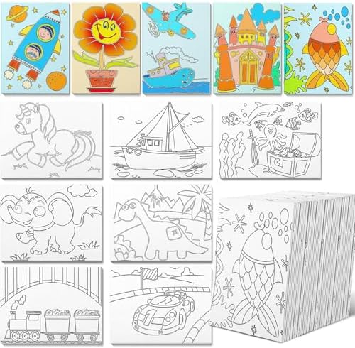 Fulmoon 60 Pcs Pre Drawn Canvas for Painting for Adults Preprinted Bulk 7.8 x 5.8 Inch Pre-Stenciled Painting Canvas Panels for DIY Party Favor Gift Activities, 12 Style