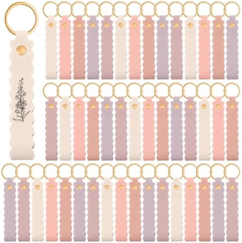 Scalloped PU Leather Keychain Blanks Laser Engraving