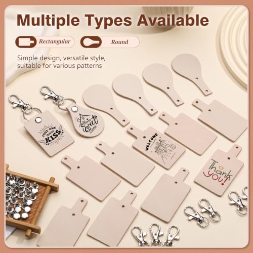 20 Pcs Leather Keychain Blanks, Leather Key Chain Crafting Engraving Kit