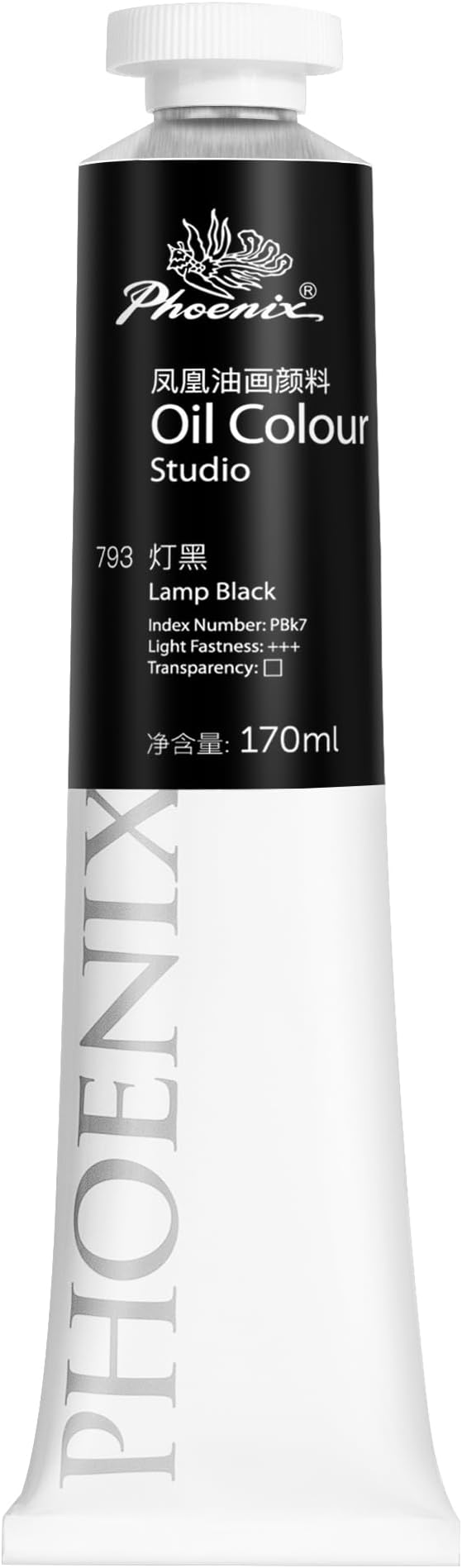 PHOENIX Lamp Black Oil Paint - Studio Oil Paint Single Large Tube - 170ml / 5.75 Fl oz. Lamp Black 793