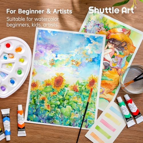 Shuttle Art Watercolor Paint Set, 36 Colors Watercolor Paint in Tubes (12ml Each) with 3 Brushes, Rich Pigment, Easy to Blend, Perfect for Kids, Artists, Beginners, Students