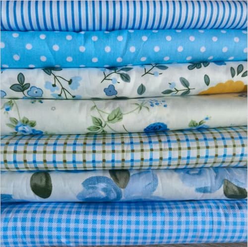 Cotton Fabric DIY Making Supplies Quilting Patchwork Fabric Fat Quarter Bundles DIY for Quilting Cotton Patchwork Cushions (Small Blue Flowers, 9.8" x 9.8")