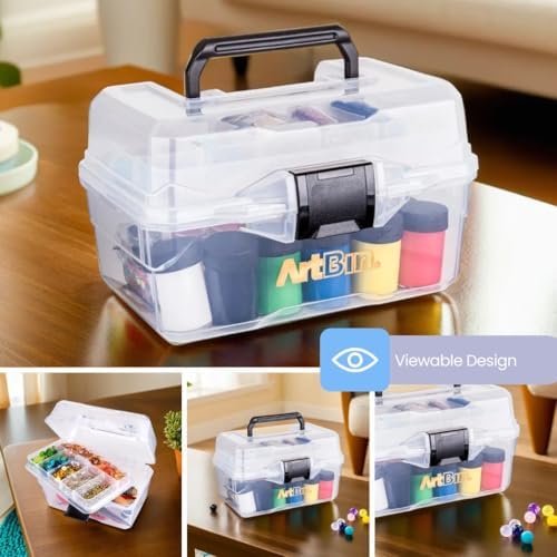 ArtBin 6890AG Small Project Box, Portable Art & Craft Organizer with Lift-Out Tray, [1] Plastic Storage Case, Clear (Pack of 6)