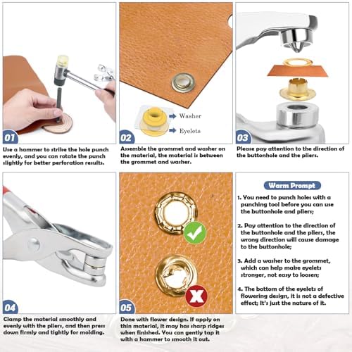1203Pcs Grommet Tool Kit with Eyelet Pliers, PAXCOO 1/4 Inch 6mm(Inside Hole Size) Fabric Grommet Kit with Fabric Eyelets Grommets, Washers, and Hole Punch Grommet Hand Press kit