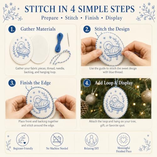Beginner-Friendly DIY Heirloom Oval Embroidery Ornament Kit Collection, Christmas Embroidery Kit, Threads & Tools, Complete Craft Kits for Adults, Xmas Tree Hanging Decor (Sewing)