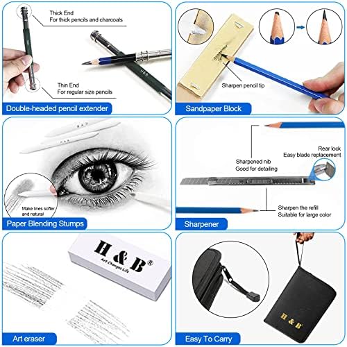 H & B H & B145 PCS Children Adult Artist Drawing and Art Supply Kit, Sketch Gift Box, Shading and Tinting Colors, Including Graphite Pencils, Drawing Sketch Kit