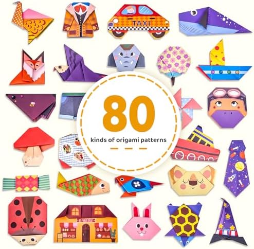 GAMENOTE Origami Kit for Kids Ages 8-12, 80 Assorted Projects, 260 Sheets | Double-Sided Origami Paper with mixed themes includes 160 patterned sheets, 100 solid practice sheets and a guidebook.