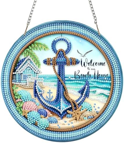 Beach Diamond Art Hanging Kit for Adult, Diamond Art Painting 8x8inch