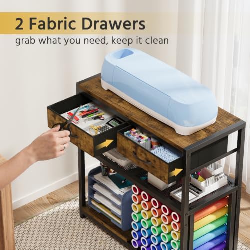 Craft Cart with 2 Fabric Drawers, Craft Organizer and Storage Stand Compatible with 35 Vinyl Roll Holders, Vinyl Roll Storage and Organization Holder