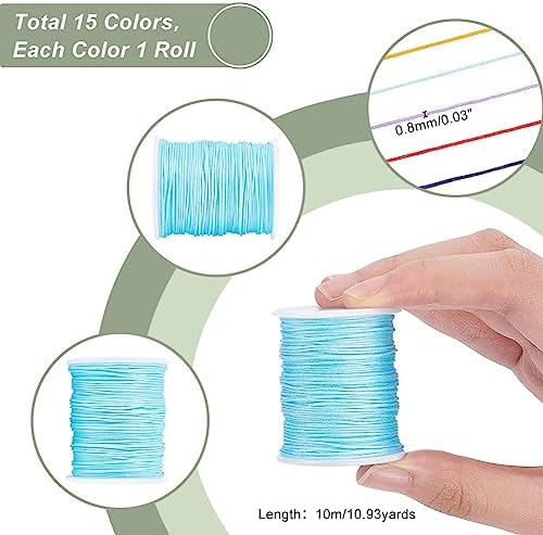 PH PandaHall 150 Yards 0.8mm Nylon Beading String for Bracelet, 15 Colors Chinese Knotting Cord Nylon Bracelet Thread Kumihimo Macrame Thread Cord for Friendship Bracelets Necklace Macrame Wind Chime