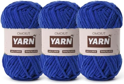 3 Packs Plush Chenille Chunky Crochet Amigurumi Yarn - Baby Yarn for Crocheting Soft - Fluffy Velvet Knitting for Blankets Crafts - 150g / 196.8yds (3 Sapphire Blue)