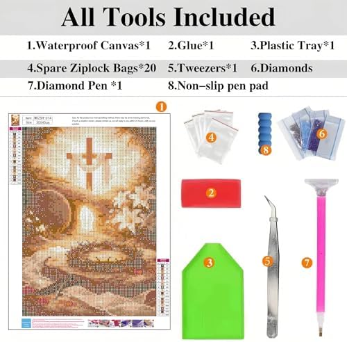 ckdiluy Cross Easter Diamond Art Kits for Adults Beginners, 5D DIY Religious Diamond Painting Kits, Full Round Drill Diamonds Dots Gem Art Crystal, Home Wall Decor 12X16 Inch